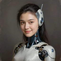 portrait painting of a female japanese android, beautiful, smirk, unreal render cinematic lighting art 1 9 2 0 period drama by bussiere rutkowski andreas rocha
