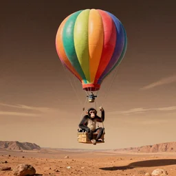 a hybrid of monkey with an extraterrestrial landing in mars in a multi color balon, by francis bancon