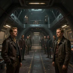 concept art by greg rutkowski, the ship's flight deck, brutalist futuristic interior, dark lighting atmosphere, detailed portraits, nostalgic atmosphere, scifi, digital painting, artstation, concept art, smooth, sharp foccus ilustration, artstation hq