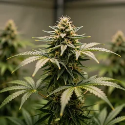 photo of indoor indica marijuana plant in flowering stage, 4 k, cinematic