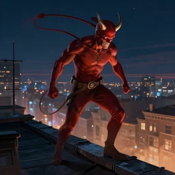 daredevil on a rooftop night scene digital art, fantasy, highly detailed, art by greg rutkowski