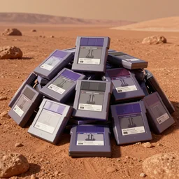 photorealistic 8k render pile of atari cartridges on mars