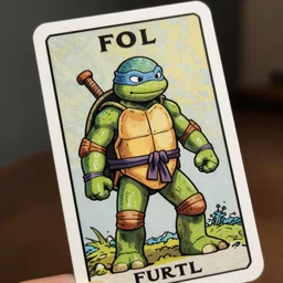 The Fool  tarot card in the style of ninja turtles, hyperrealistic, highly detailed, depth of field, High definition, 8k,  octane render, artstation