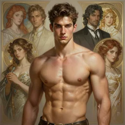 portrait of a handsome male muscle, diffuse lighting, fantasy, intricate, elegant, highly detailed, lifelike, photorealistic, digital painting, artstation, illustration, concept art, smooth, sharp focus, art by john collier and albert aublet and krenz cushart and artem demura and alphonse mucha