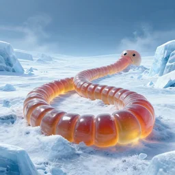 giant jello worm in a icy desert, ice, snow, cold, by the tony sart, artstation