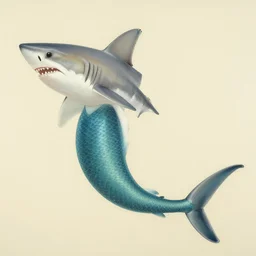 ancient shark reverse mermaid painted by hajime sorayama