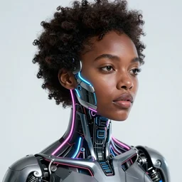photo of a gorgeous young cybernetic african woman, neon wire tube in the style of stefan kostic, realistic, sharp focus, 8 k high definition, insanely detailed, intricate, elegant, art by stanley lau and artgerm