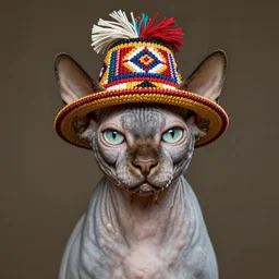 sphynx cat with peruvian hat, photograph, trendng on artstation