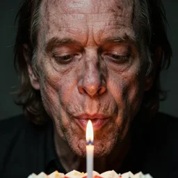 rob zombie blowing out birthday candles, portrait, high quality photography, realistic, detailed, uncropped, face detail,