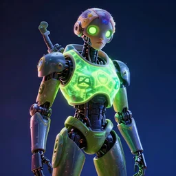 glowwave portrait of robot in borderlands 3, neon, au naturel, hyper detailed, digital art, trending in artstation, cinematic lighting, studio quality, smooth render, unreal engine 5 rendered, octane rendered, art style by klimt and nixeu and ian sprigger and wlop and krenz cushart.