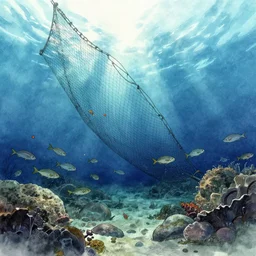 incredible wide screenshot, ultrawide, simple watercolor, rough paper texture, underwater london, backlit shot, fishing net, fish shoal, reef, boulders, pencil marks, shinjuku, koji morimoto, katsuya terada, masamune shirow, tatsuyuki tanaka hd, 4 k, remaster, dynamic camera angle, deep 3 point perspective, dynamic lighting