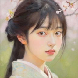 detailed portrait of japanese girl, spring light, painting by alex horley