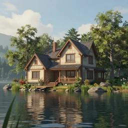 house by lake, trending on artstation, 8k, Unreal Engine 5, by Noah Bradley