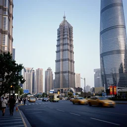 color photo of the streets of modern Shanghai, Lujiazui, motion blur, by Ernst Haas