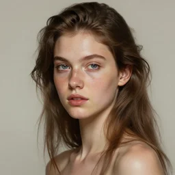 beautiful digital painting of a goddes stylish female with high detail, real life skin, freckles, 8 k, stunning detail, works by artgerm, greg rutkowski and alphonse mucha, unreal engine 5, 4 k uhd