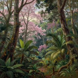 a beautiful spring view of a tropical forest, magical landscape, art by caspar david friedrich and asher brown durand, intricate details, trending on artstationhq and wikiart