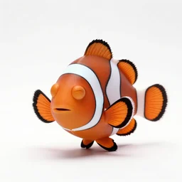 sleepy clownfish, studio photography, full body, isolated on a pure white background, centered, entire subject in frame, sharp focus, soft studio lighting