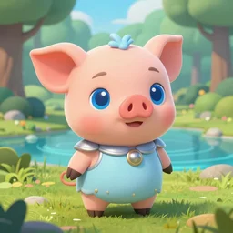 very cute and adorable little piggy knight, big beautiful blue eyes, piglet, fantasy forest landscape, lake, pale blue outfit, plushie like, Dreamworks, Behance, Pokemon, Artstation, trending on artstation, peach and goma style, milk and mocha style, art of silverfox, Yee Chong Silverfox, Sydney Hanson, Sofya Emelenko, Elina Karimova