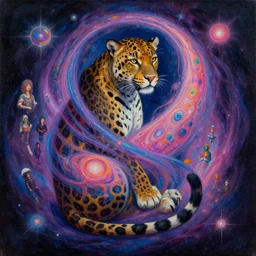 a beautiful painting of a panther cosmic dmt entity of the upper planes by mynameistran and artgerm and wlop and loish and alex grey and wlop and wes anderson and spike jonze, trending on artstation, loving and forgiving, wrapped in cosmic infinity
