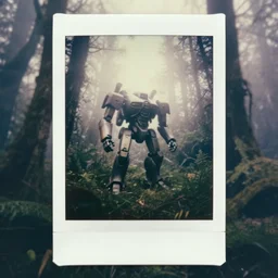 trans - formers!!, mechadelorean, fog, in deep fairy jungle forest jungle, overcast! cinematic focus, old damagaed polaroid photo, vintage, neutral colors, faded!! very soft lights, big overcast, very foggy, full shot by steve hanks, by serov valentin, by lisa yuskavage, by andrei tarkovsky