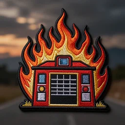 fire station flame embroidered patch retro design
