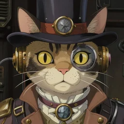 a film still portrait of an anthropomorphic cat aristocrat, dieselpunk diesel, finely detailed features, closeup at the faces, perfect art, gapmoe yandere grimdark, trending on pixiv fanbox, painted by greg rutkowski makoto shinkai takashi takeuchi studio ghibli, akihiko yoshida
