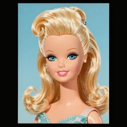 Barbie doll portrait, vintage magazine illustration 1950