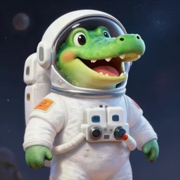 a cute happy crocodile astronaut in a white spacesuit, open happy mouth, smiling, beautiful, matte fantasy painting, deviantart artstation, by jason felix by steve argyle by tyler jacobson by peter mohrbacher, cinematic lighting
