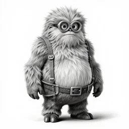 full body black and white pencil sketch of a muscular Jar Jar Binks
