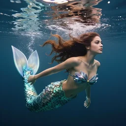 marian rivera as mermaid breaking the surface of the water, underwater photography with light scattering and water refractions, smooth