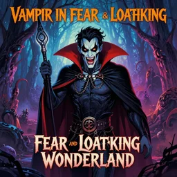 Vampire in Fear and Loathing Wonderland, a new age fantasy portrait by Christopher Balaskas and Nekro, vivid color, Album Cover