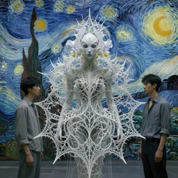 divine chaos engine by karol bak and ruan jia and vincent van gogh, iris van herpen visionary dreams, symbolism, imagination, daydreams and nightmares, otherworldly, ethereal, fractal lace, ornate gothic organic filament
