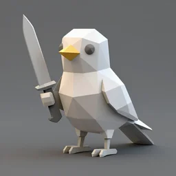 bird with a knife , low poly 3d model , cell shading , gradients