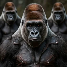 dreamlike stunning gorillas god portrait, leather jacket, art by artgerm, wlop, loish, ilya kuvshinov, 8 k realistic, hyperdetailed, beautiful lighting, detailed background, depth of field, symmetrical face