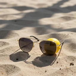 lemon with sunglasses at the beach