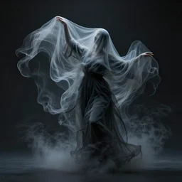 mid shot render of an ethereal ghostlike figure fluid simulation in houdini dancing in dark smoke robes and silk veils by ilm, paolo roversi, nick knight, gill elvgren, beautiful futuristic simplified form distorted by turbulent movement, dark studio background, deep color, trending on artstation, hyperrealism, matte painting, dutch golden age, fine detail, cgsociety