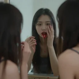 faceless girl bleeding into a mirror, photorealistic, hyperdetailed,