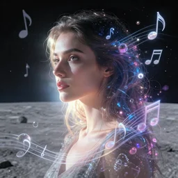 lunar portrait of a woman double exposure, pop pavilion fantasy, stylized musical notes, bubbles, radiant lighting, sylvain sarrailh, artstation, ismail inceoglu, liam brazier, petros afshar