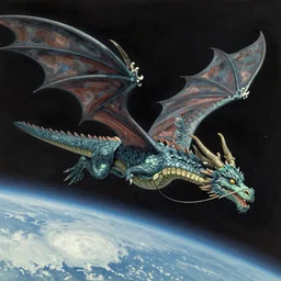 a dragon flying through space, Dan Seagrave art