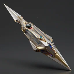 retro art deco space ship in the shape of an spear by artgerm and chris foss, ultra high quality, photo realistic, trending on artstation, octane render