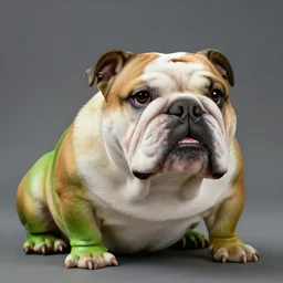 a bulldog frog, hybrid chimera with the head of a bulldog and with the body of a frog, concept art
