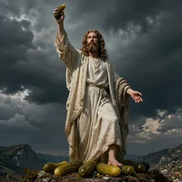 messiah made of pickles, epic pose, dramatic lighting