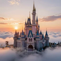 a magical castle on the clouds, sunset, epic, trendy on artstation, 4 k