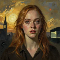 Elle Fanning in the painted world of Resident Evil and Bruce Pennington, head and shoulders masterpiece, apocalypse, golden hour, cosmic horror, artstation, in the style of Andrew Wyeth and Edward Hopper and Bosch, extremely detailed