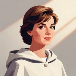 dnd head and shoulders portrait of young jacqueline kennedy onassis in a cloak, clean cel shaded vector art. shutterstock. behance hd by lois van baarle, by gary chalk, redwall, illustration