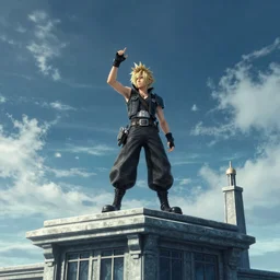 Final Fantasy Dragoon on top of a building, stunning,