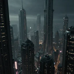 futuristic sci - fi cityscape, skyscrapers, neon signs, dense urban sprawl, dark, cool muted light, cool colors, robert mccall, greg rutkowski, h r giger