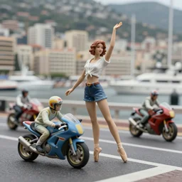 beautiful hyperrealism three point perspective film still of monaco harbour with motorcycle scene in lloyd wright ( 1 9 5 3 ) extreme closeup in style of 1 9 9 0 s frontiers in translucent porcelain miniature street photography fashion edition, pointe posed porcelain model, tilt shift style scene background, soft lighting, kodak portra 4 0 0, cinematic style, telephoto by emmanuel lubezki