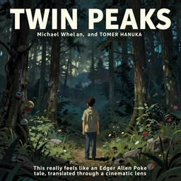 Twin Peaks poster artwork by Michael Whelan and Tomer Hanuka, Karol Bak, Rendering of 'This really feels like an Edgar Allen Poe tale, translated through a cinematic lens', from scene from Twin Peaks, full of details, by Makoto Shinkai and thomas kinkade, Matte painting, trending on artstation and unreal engine