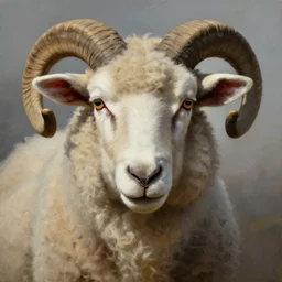 sheep wolf head, oil painting, front view, artstation, dramatic lighting, symmetry, beautiful